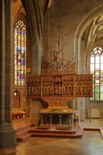 Interior view with folding altar of the late Gothic Holy Cross Minster