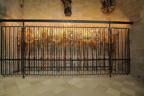 Exhibition and exhibits of the historic guild lanterns on the history of the town in the Heilig Kreuz Muenster in Rottweil