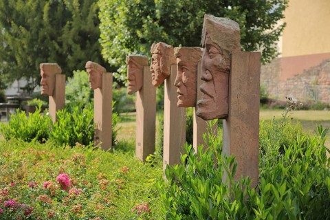 Sculptures Nibelungenlied by Paul August Wagner 1998 in the Nibelungen Park in Neckarsteinach