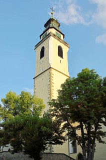 Church tower and landmark of the Gothic collegiate church in Horb am Neckar
