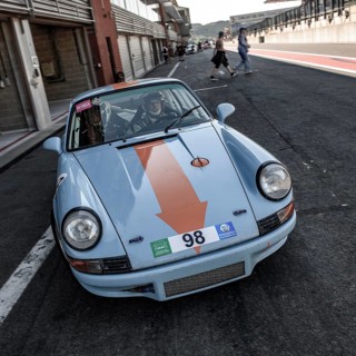 Historic Race Car Sports Car Classic Car Porsche 911 RS in Pit Lane of Race Track