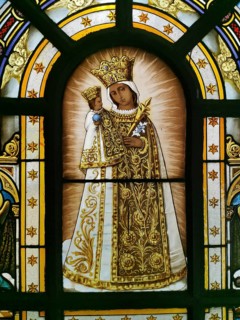 Glass painting with the Mother of God