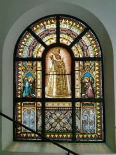 Glass painting with the Mother of God