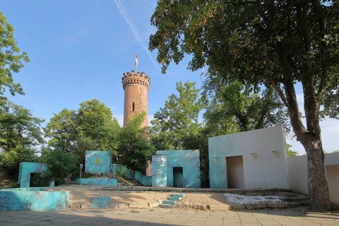 Historic Tulla Tower at the open-air stage on the Burgberg in Breisach