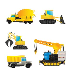 Construction vehicles pixel art vector set on white