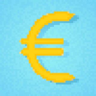 Pixel art euro icon. Color concept of euro currency
