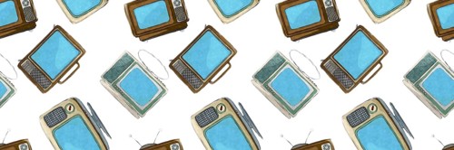 Retro style watercolor tv set pattern over white background