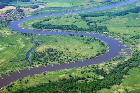 Aerial view of the Oder near Ratzdorf