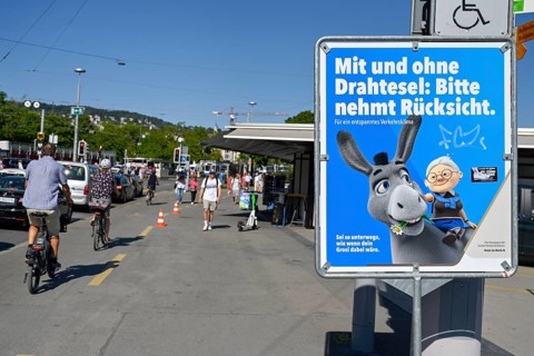 Poster advertising With and without a bike: Please show consideration
