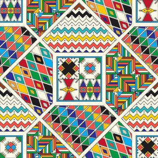 Decorative geometric repeating pattern inspired by Al-Qatt Al-Asiri traditional paintings