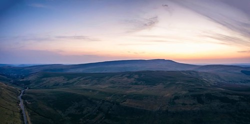 Sunset over Cray Reservoir from a drone