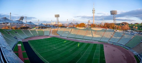 View over Olympic Stadium with football field
