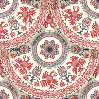 Decorative repeating pattern inspired by traditional Russian embroidery
