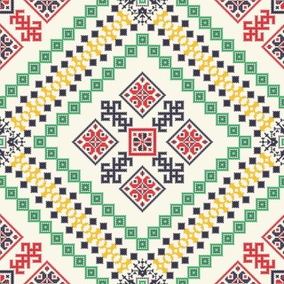 Decorative repeating pattern inspired by traditional Russian embroidery