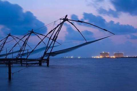 Kochi chinese fishnets in twilight. Fort Kochin