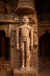 Rockcut Statue of Jain thirthankara in rock niches near Gwalior fort. Gwalior