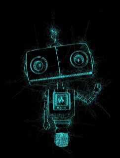 Little cute robot sketch over black background