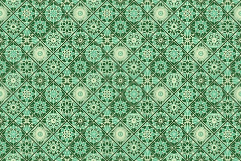 Ornamental background pattern with green tiles