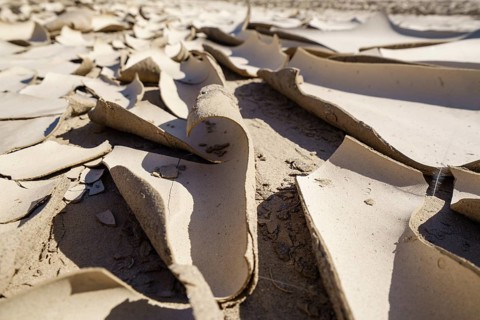 Clay patterns close-up in a dry river bed