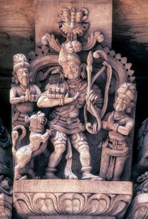 Hunter 17 th century 350 years old wooden carvings in Meenakashi Sundareswarer temple's chariot at Madurai