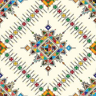 Decorative geometric repeating pattern inspired by Al-Qatt Al-Asiri traditional paintings