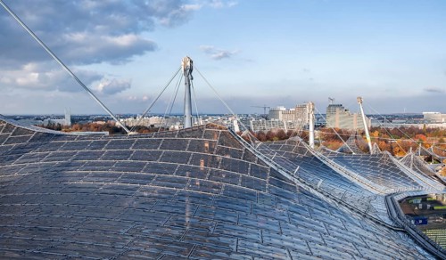 Supports and panels on the tent roof of the Olympic Stadium
