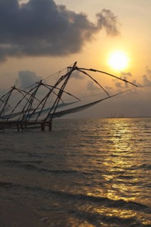 Kochi chinese fishnets on sunset. Fort Kochin
