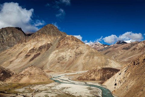 Himalayan landscape in Himalayas near Baralacha La pass. Himachal Pradesh