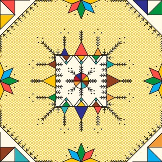 Decorative geometric repeating pattern inspired by Al-Qatt Al-Asiri traditional paintings
