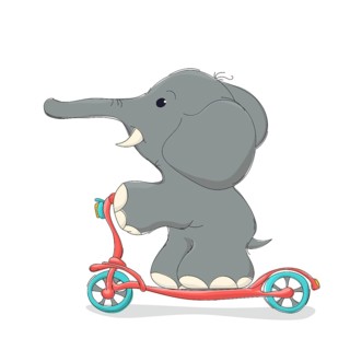 Elphant riding a scooter