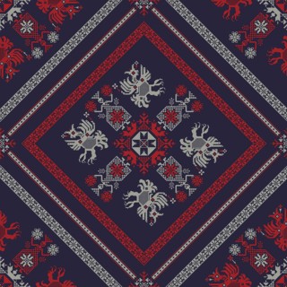 Decorative repeating pattern inspired by traditional Russian embroidery