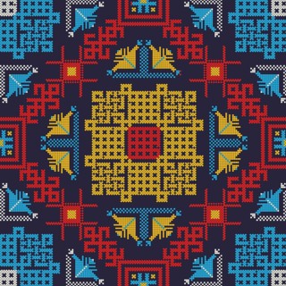 Decorative repeating pattern inspired by traditional Russian embroidery