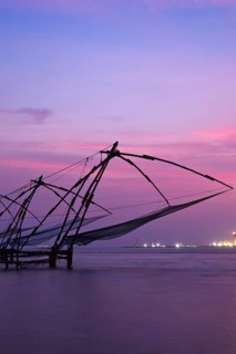 Kochi chinese fishnets on sunset. Fort Kochin