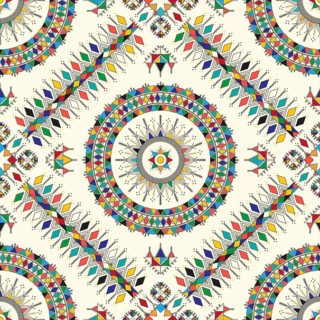Decorative geometric repeating pattern inspired by Al-Qatt Al-Asiri traditional paintings