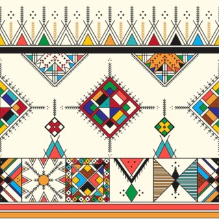 Decorative geometric repeating pattern inspired by Al-Qatt Al-Asiri traditional paintings
