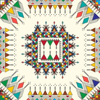 Decorative geometric repeating pattern inspired by Al-Qatt Al-Asiri traditional paintings