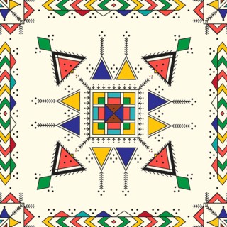 Decorative geometric repeating pattern inspired by Al-Qatt Al-Asiri traditional paintings