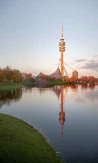 Olympic Tower and Olympic Stadium at sunset