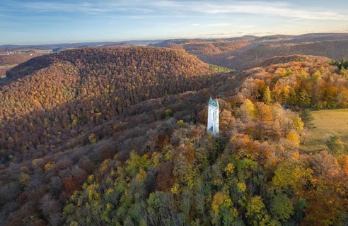 Landscape photograph of the Schoenberg Tower in Golden Autumn