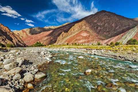 Himalayan landscape in Himalayas along Manali-Leh highway. Himachal Pradesh
