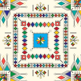 Decorative geometric repeating pattern inspired by Al-Qatt Al-Asiri traditional paintings