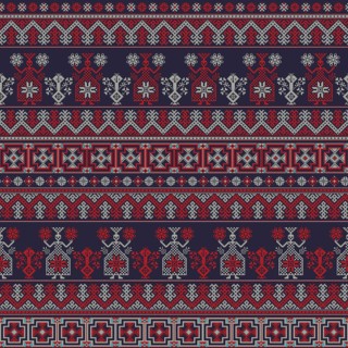Decorative repeating pattern inspired by traditional Russian embroidery