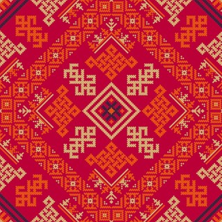 Decorative repeating pattern inspired by traditional Russian embroidery