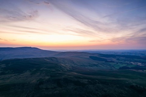 Sunset over Cray Reservoir from a drone