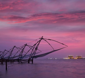 Kochi chinese fishnets on sunset. Fort Kochin