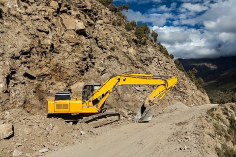 Road construction in mountains Himalayas