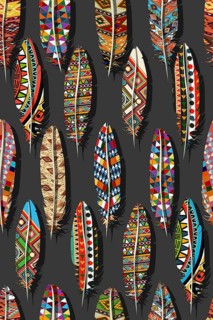 Color feathers embroidery seamless vector pattern. Decorative feathers embroidery