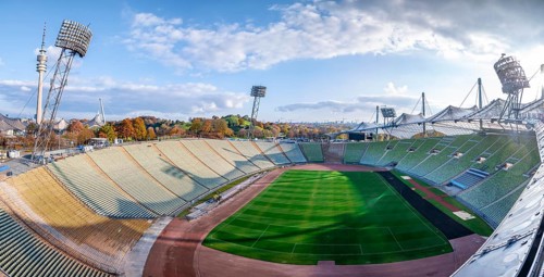 View over Olympic Stadium with football field