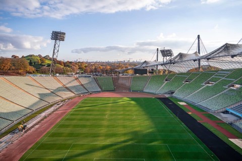 View over Olympic Stadium with football field