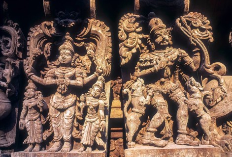 17 th century 350 years old wooden carvings in Meenakashi Sundareswarer temple's chariot at Madurai
